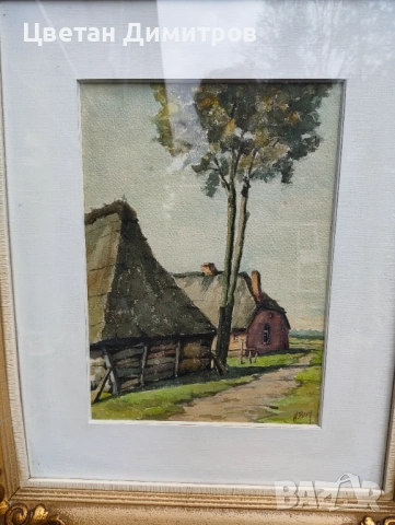 холандска акварелна картина с рустикален пейзаж, снимка 12 - Картини - 54083937