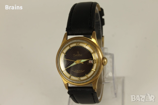 1940's ZENTRA Позлатен Немски Часовник Шахматен Циферблат