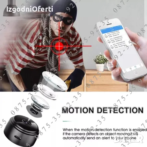 Wi-Fi mini Camera. Шпионска безжична мини скрита Камера за наблюдение., снимка 10 - IP камери - 49328384