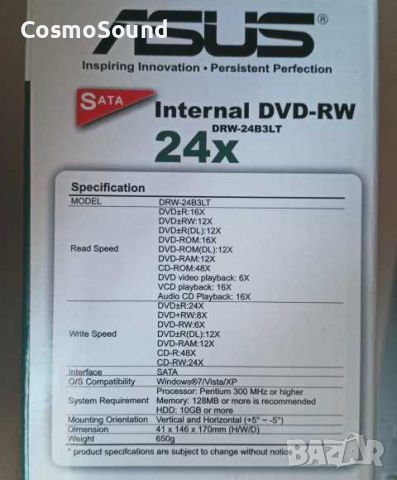 DVD-RW оптично устройство Asus DRW-24B3LT SATA 24x, снимка 4 - Други - 45145741