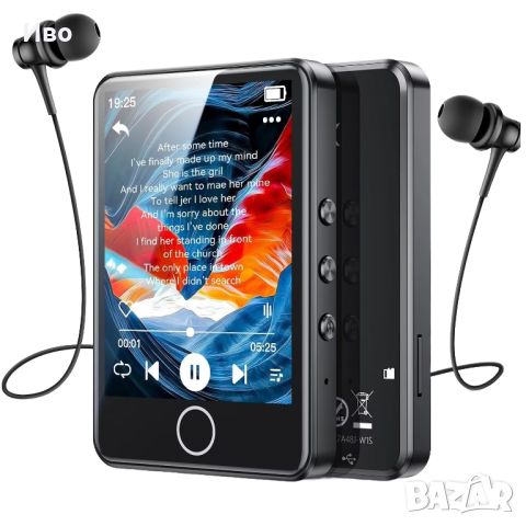 MP3 плейър, 64 GB, Bluetooth 5.3, 2.8 инчов сензорен екран, FM радио, снимка 4 - MP3 и MP4 плеъри - 45633884