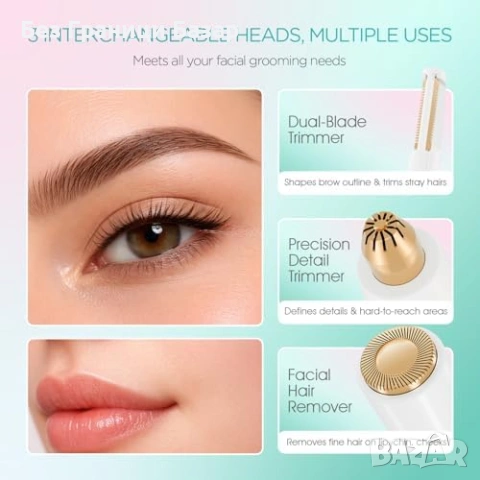 Нов Дамски уред за лице и вежди 3 в 1 USB тример водоустойчив за косми, снимка 3 - Тримери - 53839114