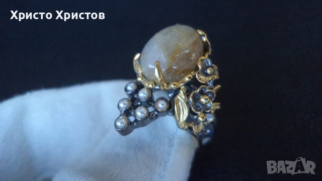 Сребърен грандиозен бутикав пръстен авторски уникат с косите на венера, снимка 3 - Пръстени - 46264039