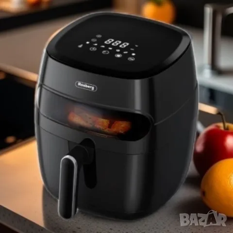 Фритюрник AirFryer , 1350W, 5.2л., LED дисплей, Горещ въздух, Таймер, до 200°C, Черен, снимка 3 - Други стоки за дома - 47231400