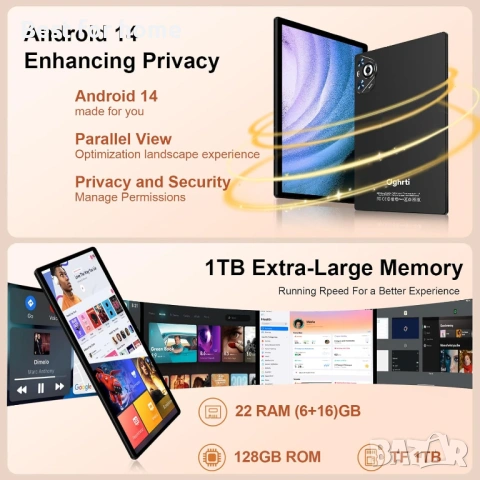 10-инчов таблет, 22GB RAM + 128GB ROM + 1TB разширяема памет, Android 14 таблет с клавиатура и мишка, снимка 3 - Таблети - 53442921