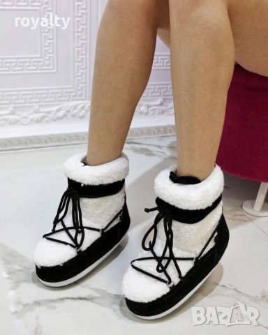 Апрески на платформа - бяло с черно велур