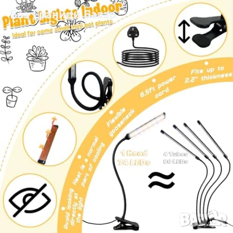 Нова Лампа за растения LED пълен спектър 74 диода таймер 4/8/12H стая, снимка 6 - Лед осветление - 53695348