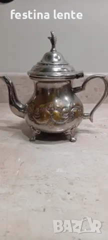 Посребрен месингов чайник, снимка 3 - Антикварни и старинни предмети - 50189333