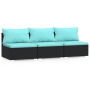 vidaXL 3-местен диван с възглавници, черен, полиратан(SKU:317495