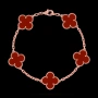 Van Cleef & Arpels VCA 5 Motifs Rose Gold Red Carnelian Vintage Alhambra Дамска Гривна, снимка 8