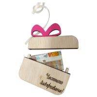 Дървена кутийка за паричен подарък с панделка, снимка 1 - Сувенири от дърво - 45236477