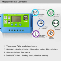 30A PWM соларно зарядно соларен контролер 12/24 с две USB x2a, снимка 3 - Друга електроника - 44966403