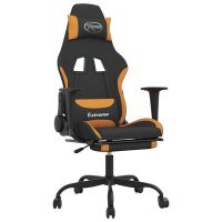 vidaXL Масажен гейминг стол с опора за крака, черно и оранжево, плат(SKU:345485, снимка 1 - Столове - 45052915
