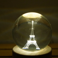 LED Светеща кристална топка/лампа, 3D сензорна - Кулата Айфел, снимка 2 - Настолни лампи - 45036153