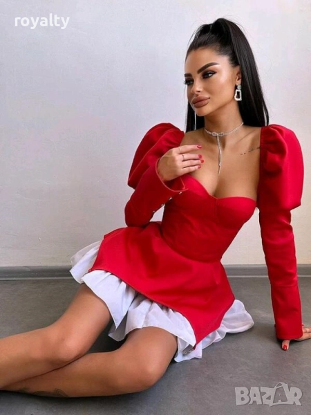 Дамска червена ефектна рокля , снимка 1