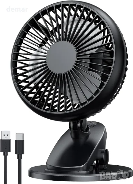 FCOOL Clip Fan, 5000mAh акумулаторен преносим настолен вентилатор, USB C, 4 скорости, снимка 1