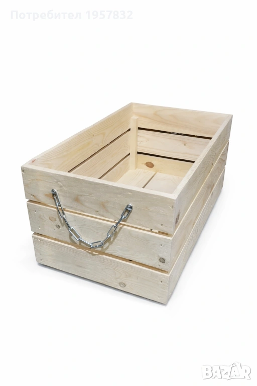 Декоративна дървена щайга с метална верига – голям размер 51×30×23 см, снимка 1