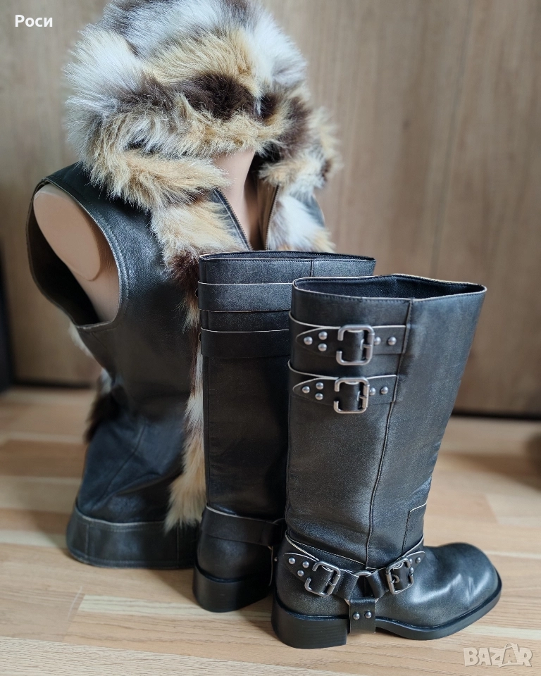 Кожен двулицев елек М +ботуши STRADIVARIUS 39н, снимка 1