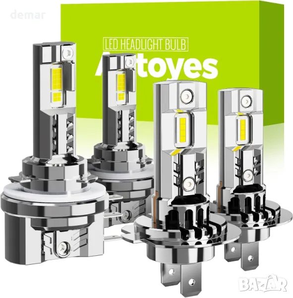 Autoyes H7 H15 LED крушка за фарове, 22000LM 6500K, размер 1:1, Plug and Play, 4 броя, снимка 1