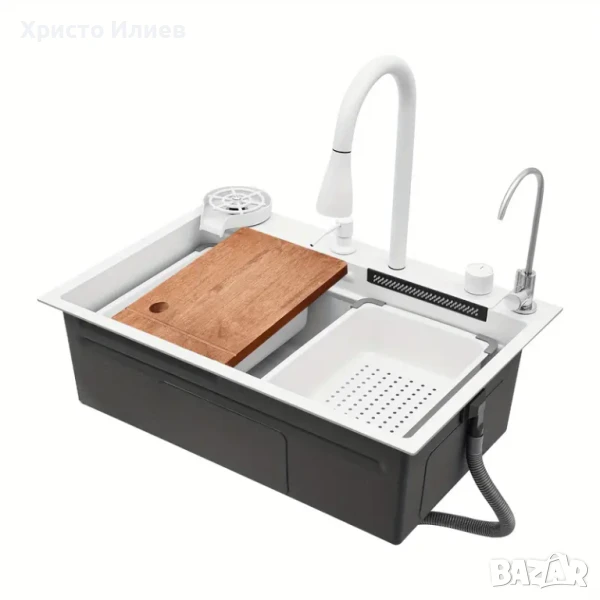 Модерна Кухненска мивка с функция водопад Луксозна Мултифункционална 68 х 46см Бяла, снимка 1
