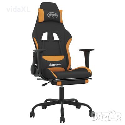vidaXL Масажен гейминг стол с опора за крака, черно и оранжево, плат(SKU:345485, снимка 1