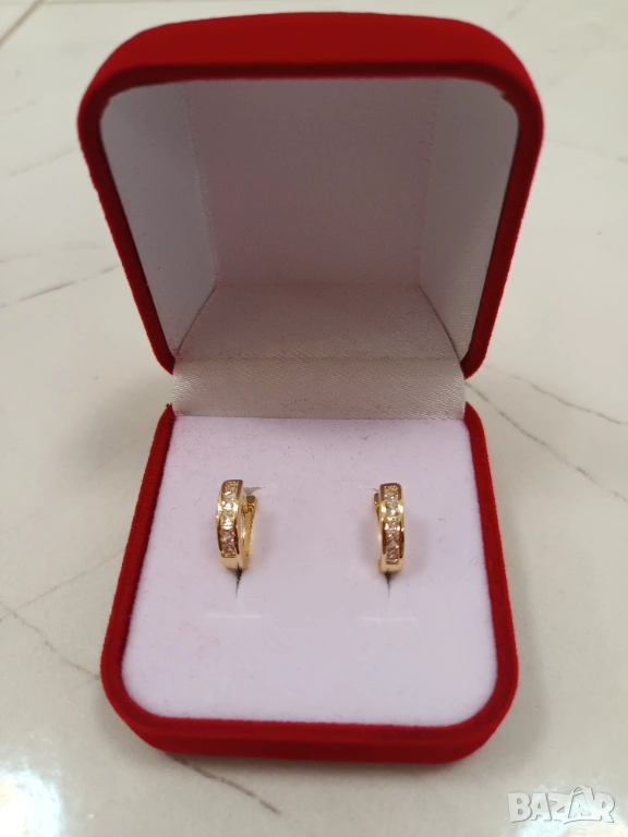 Златни обеци, кръгли обици, обеци с камъни, снимка 1