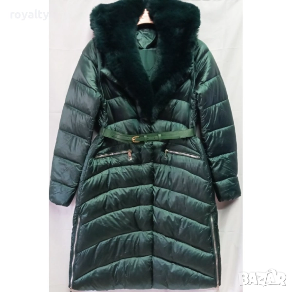 Луксозно дамско дълго яке МАСЛЕНО ЗЕЛЕНО, снимка 1