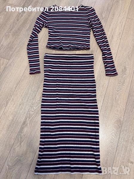 Рипс комплект - къса блуза и пола с висока талия размер ХС - С, снимка 1