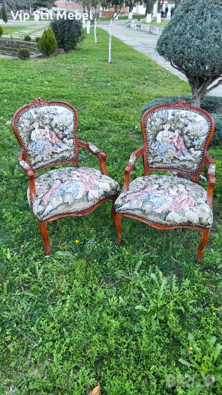 Френски кресла с гобленова дамаска , снимка 1