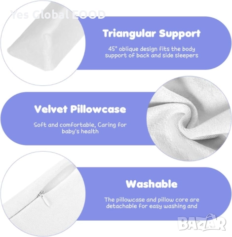 Mineup регулируема възглавница позиционер 43x10x10см с перална калъфка, снимка 4 - Спално бельо - 52288674