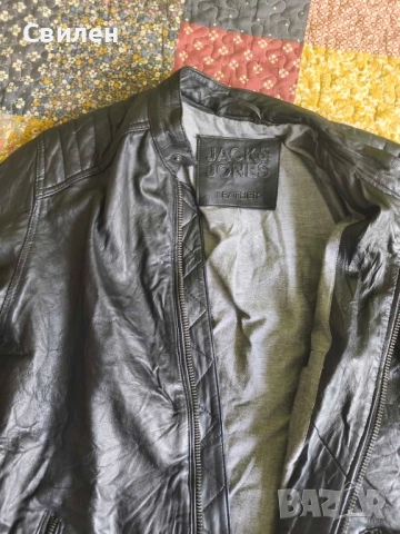 Мъжко кожено яке Jack Jones Leather M, снимка 7 - Якета - 52074335