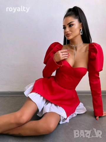 Дамска червена ефектна рокля 