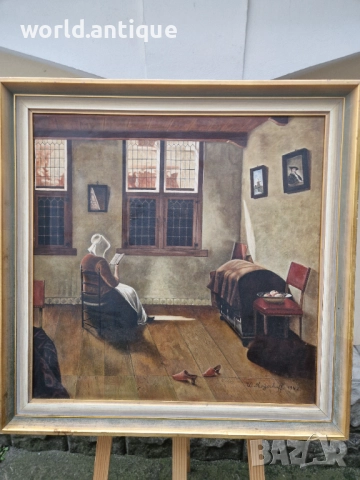 Стара страхотна антикварна майсторска картина масло върху платно , снимка 3 - Антикварни и старинни предмети - 52991073
