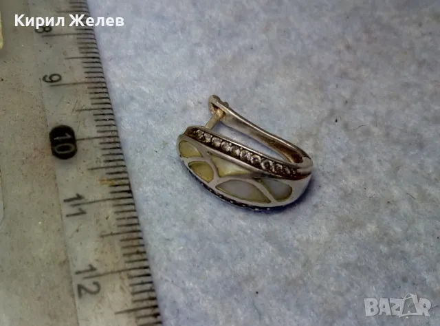 ВИНТИДЖ АРТ АНГЛИЙСКА СЕДЕФЕНА СРЕБЪРНА ОБЕЦА СРЕБРО 925 с ЦИРКОНИ МАЙСТОРСКА ЮВЕЛИРНА РАБОТА 49724, снимка 2 - Обеци - 49757285