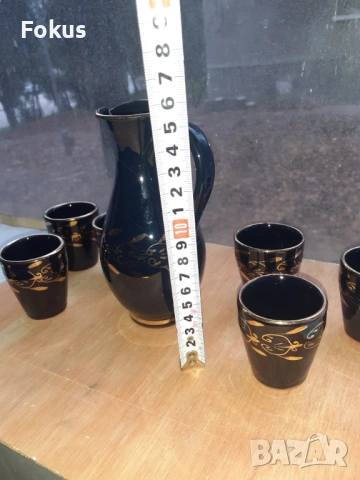 Сервиз за греяна ракия глазирана троянска керамика позлата, снимка 6 - Антикварни и старинни предмети - 53445407