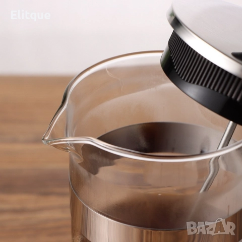 Стъклена френска преса с топлоустойчиво стъкло и филтър, обем 600 мл  , снимка 4 - Други - 52902713