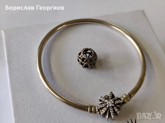 Твърда сребърна гривна Пандора pandora, снимка 3 - Гривни - 52882778