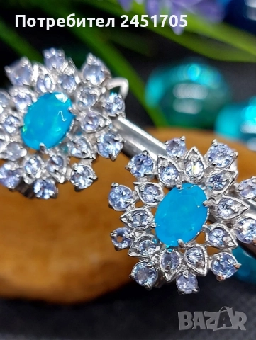 Сребърни обици с натурални танзанити и Син опал , снимка 4 - Обеци - 52661130