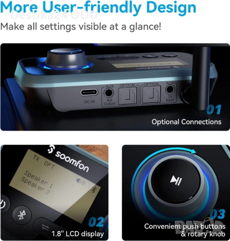 Bluetooth Transmitter Receiver 5.0 - TV, PC, кола, 2 слушалки, снимка 4 - Ресийвъри, усилватели, смесителни пултове - 53233350