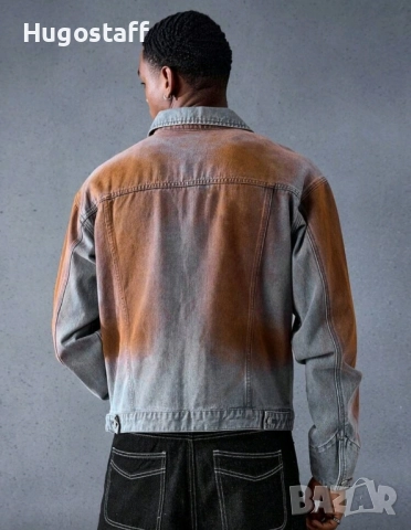 Ново мъжко дънково яке риза с цип спрей деним памук ХЛ, снимка 2 - Якета - 52476730