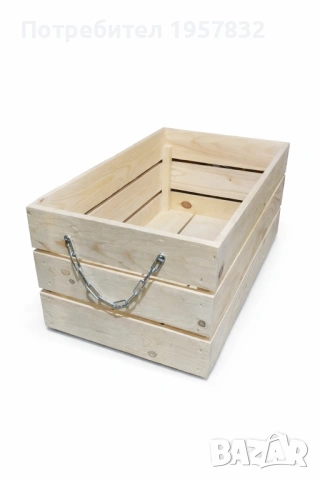 Декоративна дървена щайга с метална верига – голям размер 51×30×23 см