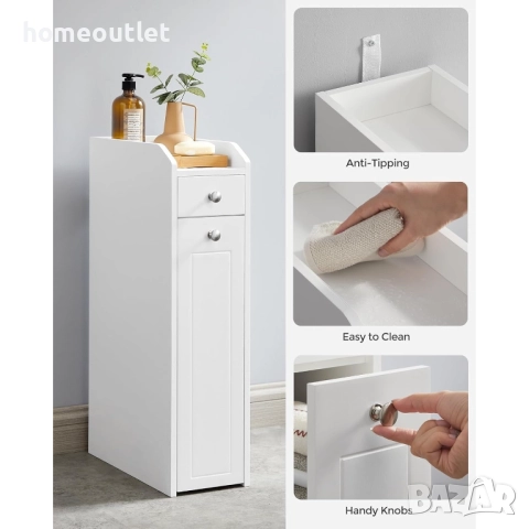 ПРОМОЦИЯ Шкаф за баня от MDF в бяло VASAGLE BBC847P31, снимка 7 - Шкафове - 52704084