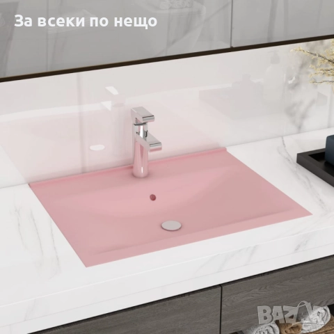 Луксозна мивка с отвор за кран розов мат 60x46 см керамика Код P1095, снимка 2 - Мивки - 51449533