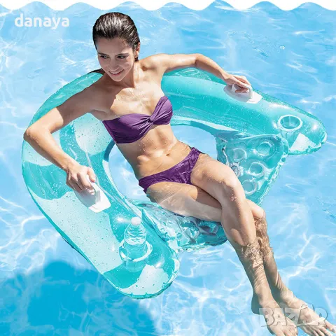 5820 Надуваемо кресло за плуване с дръжки и поставки за чаши, 147 см