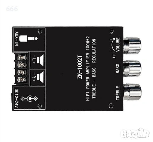 Стерео усилвател, ZK-1002T, Bluetooth 5.0, 20W*2, черен, 12-24V, снимка 2 - Друга електроника - 53540795
