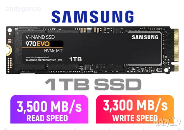  1TB Samsung 970 EVO M.2 2280 PCIe 3.0 NVMe SSD на 1 ден, 3500 MBps (read) 3300 MBps (write) 