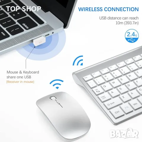 Безжична клавиатура и мишка TopMate Ultra Slim Combo, 2.4G, снимка 3 - Клавиатури и мишки - 48508294