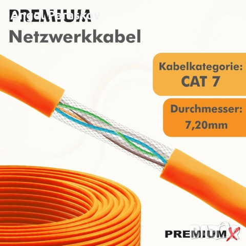 Cat 7 100 m метра мрежов кабел network cable + конектори, розетки, снимка 2 - Мрежови адаптери - 53380606