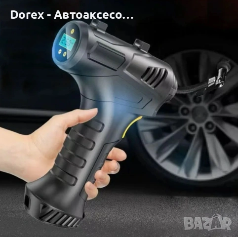 Преносим безжичен мини въздушен компресор помпа за гуми с LED дисплей и вградена батерия за автомоби, снимка 4 - Аксесоари и консумативи - 53616886