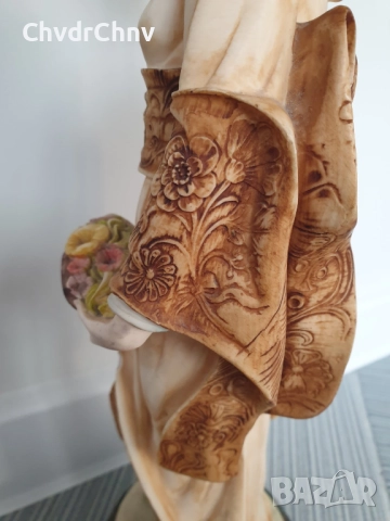 ARNART статуетка мраморен резин 41см-4kg/американска фигура на гейша-японка с цветя, снимка 11 - Статуетки - 52973394